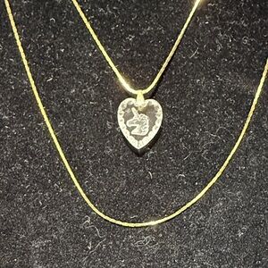 Gold Heart with Carved Unicorn Pendant Necklace